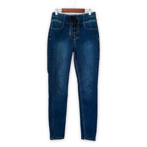 Free People Dark Wash Lace Up Skinny Jeans Size 27 Denim Boho Indie